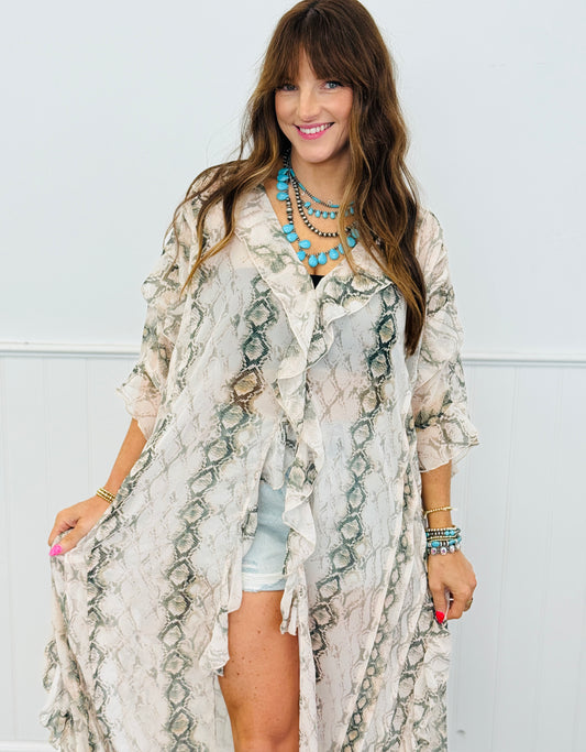 Snake Print Kimono Longline Duster (Reg & Plus)