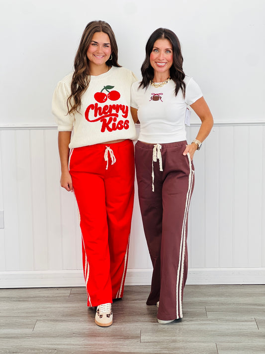 Lace Side Stripe Terry Sweatpants (Reg.)-2 Colors