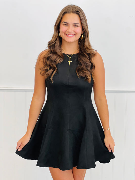Black Flared Suede Mini Dress (Reg.)