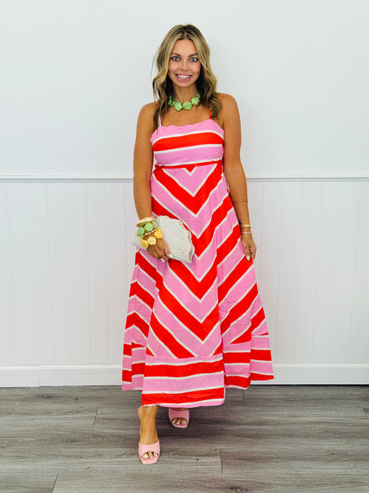 Orange/Pink Chevron Stripe Midi Dress (Reg.)