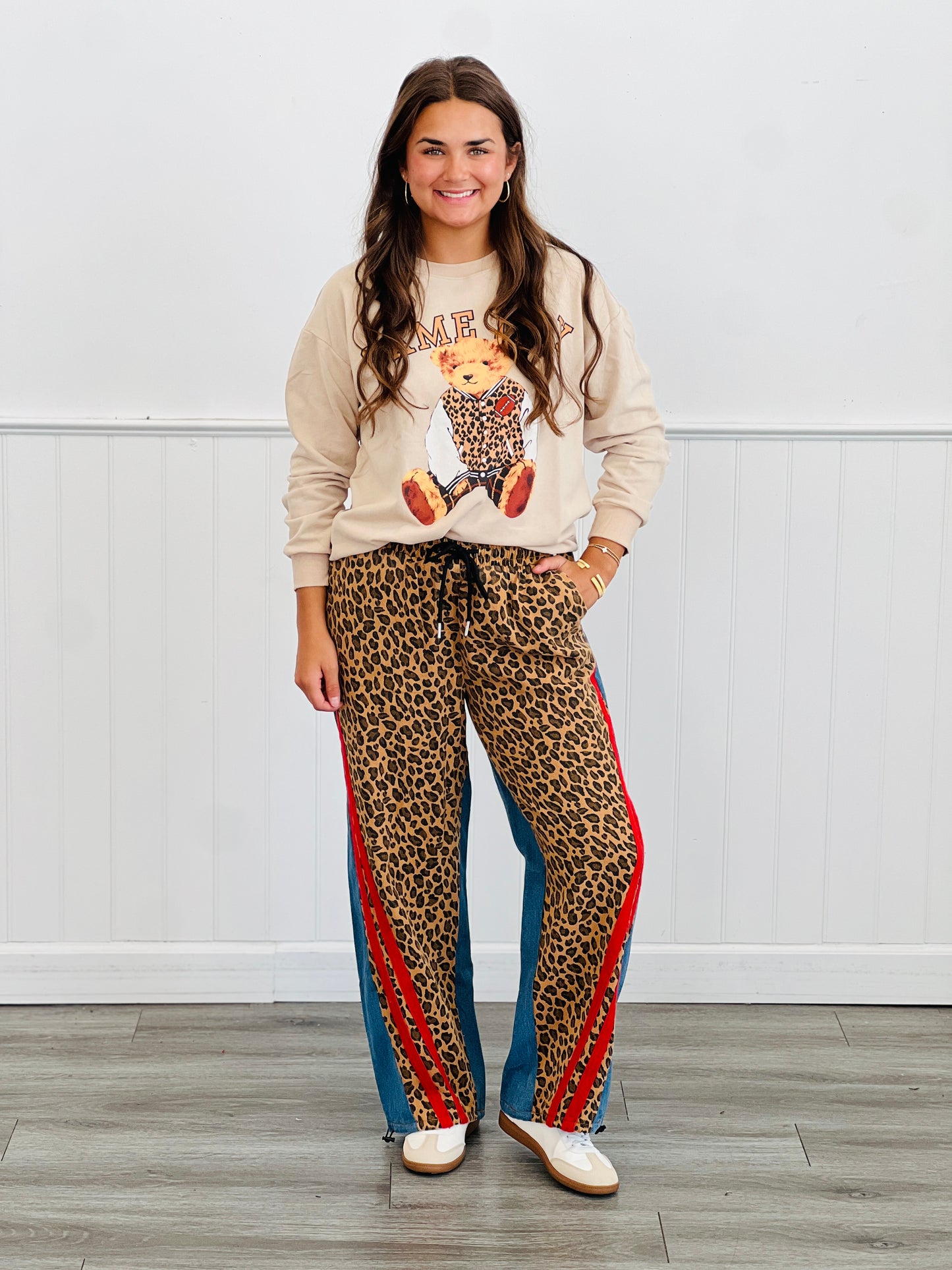 Leopard/Denim Side Stripe Pants (Reg.)-2 Colors