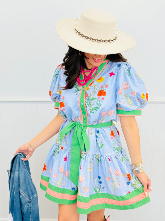 Blue Botanical Beauty Mini Dress (Reg & Plus)