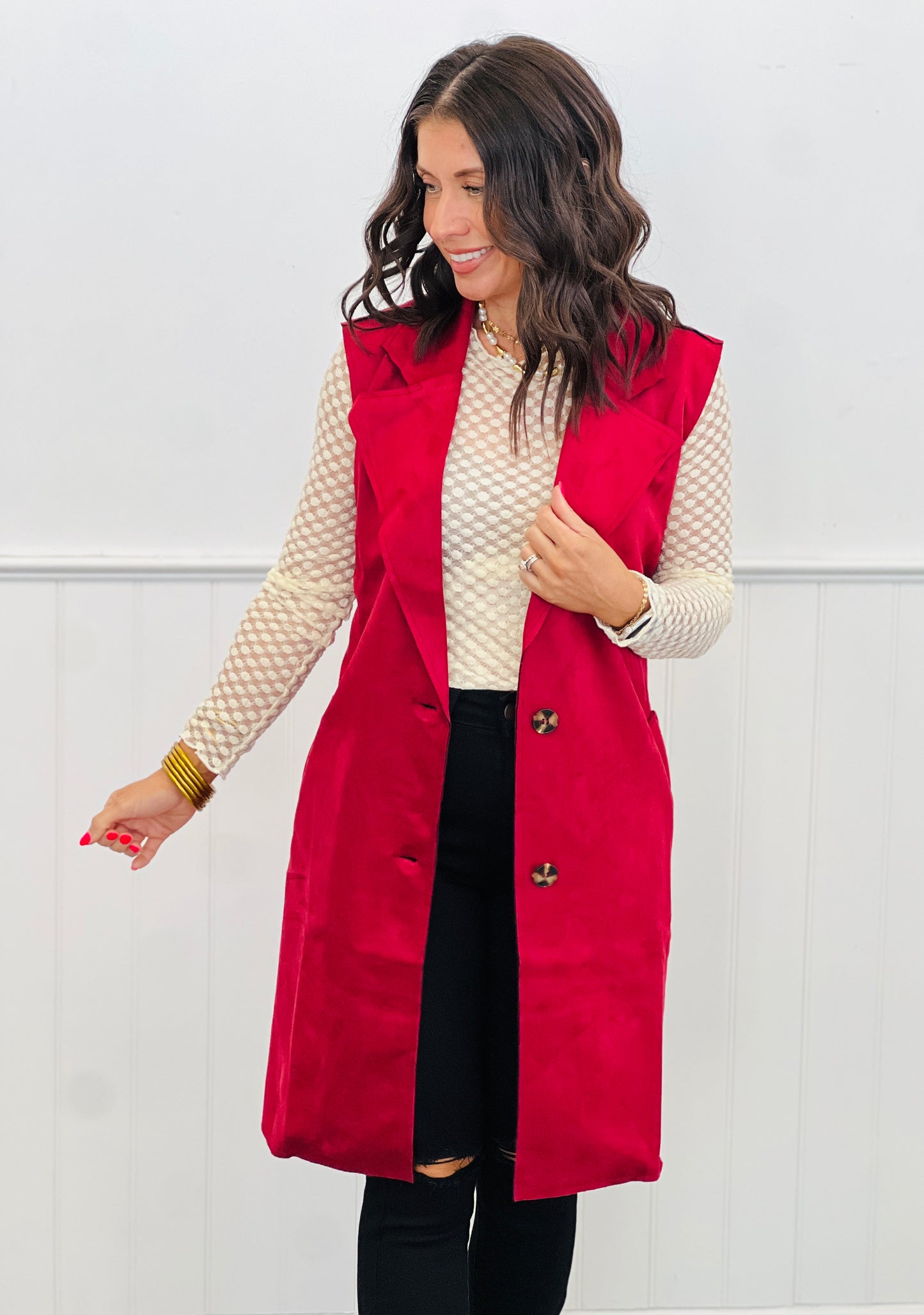 Faux Suede Longline Belted Vest (Reg & Plus)-3 Colors