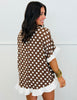 Brown/Cream Polka Dot Ruffle Hem Blouse (Reg. and Plus)