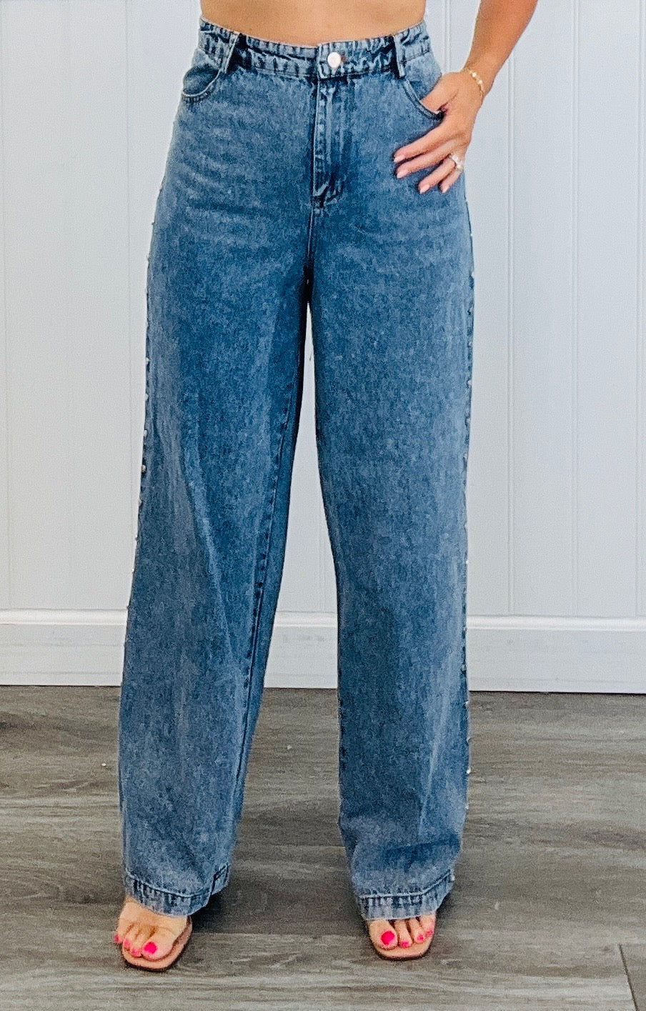 Denim Studded Straight Leg Jeans (Reg.)