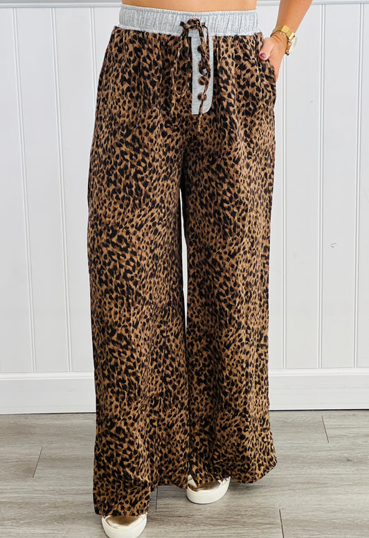 Brown Leopard Lace Up Pants (Reg & Plus)