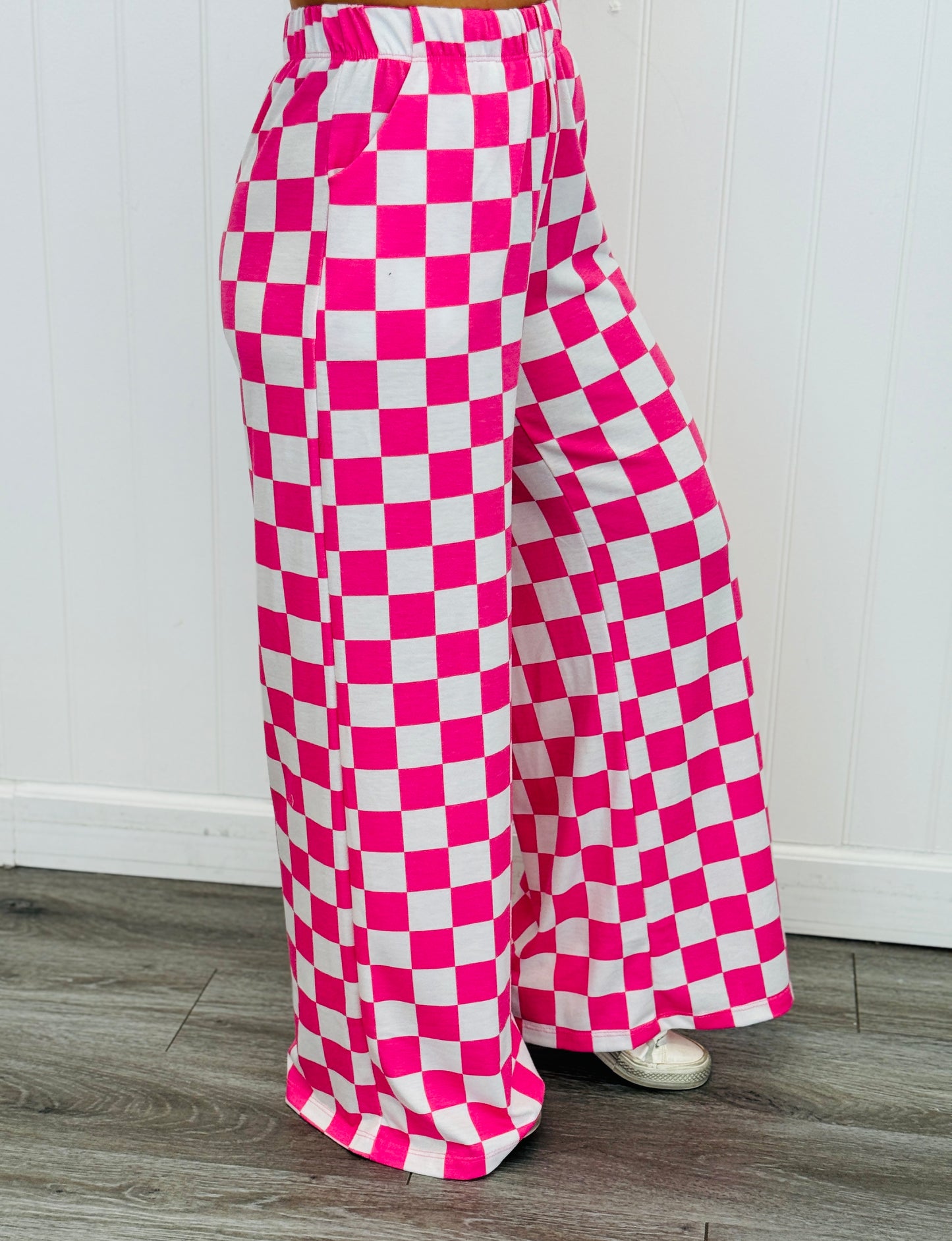 Pink/White Checkered Knit Pants (Reg & Plus)