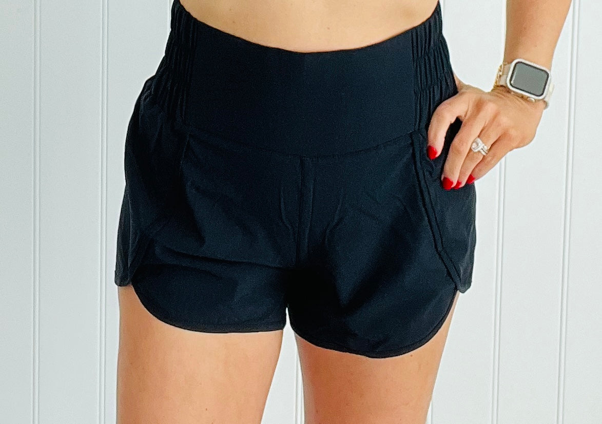 Black Highwaist Athleisure Split Shorts (Reg)