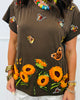 Queen Of Sparkles Brown Beaded Butterfly & Sunflower Tee (Reg. and Plus)