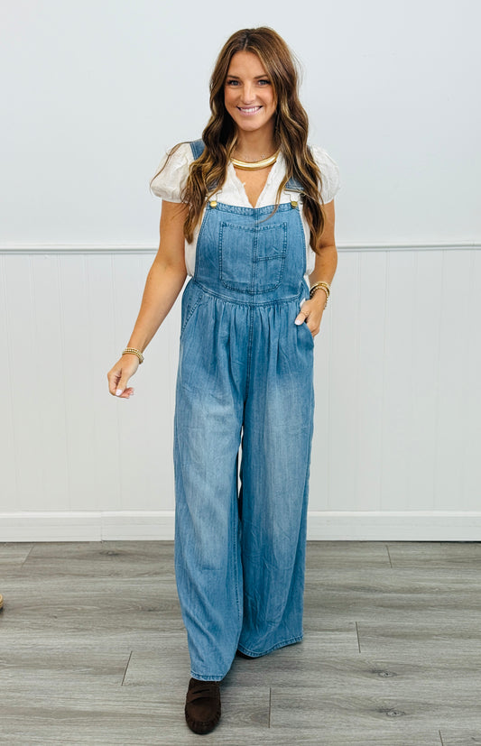 Washed Denim Bib Pocket Overalls (Reg & Plus)