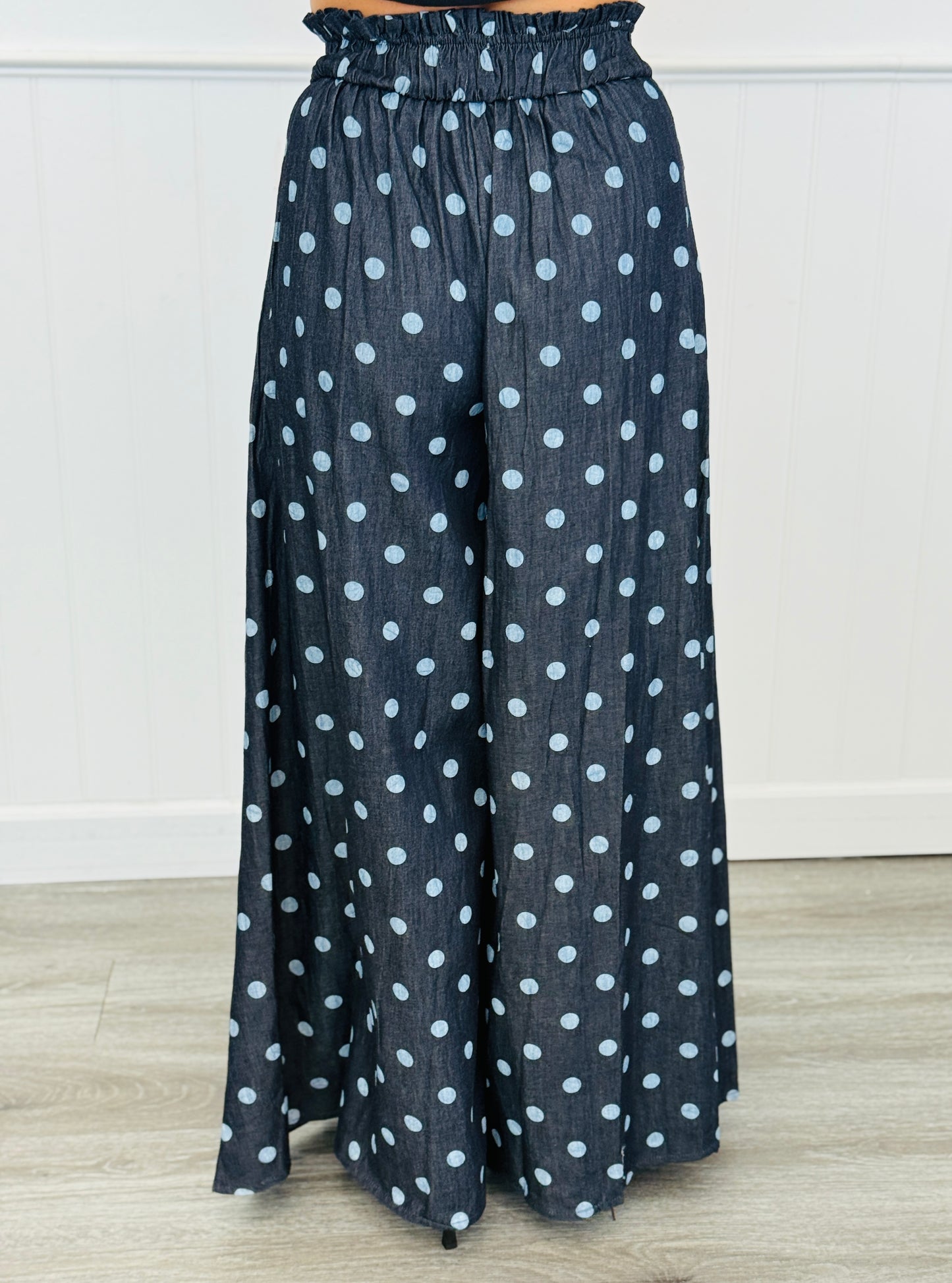 Denim Polka Dot Pintuck Pants (Reg & Plus)