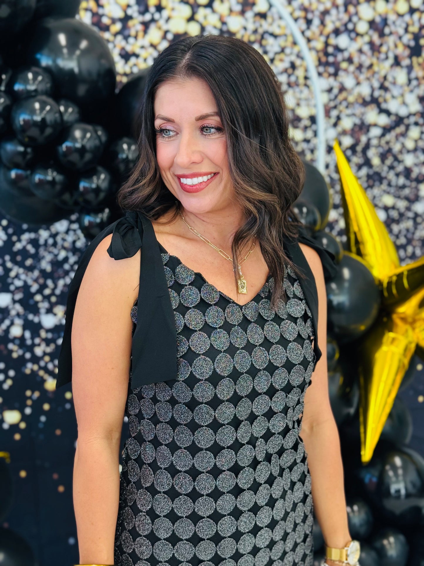 Black Circular Sequins Midi Dress (Reg & Plus)