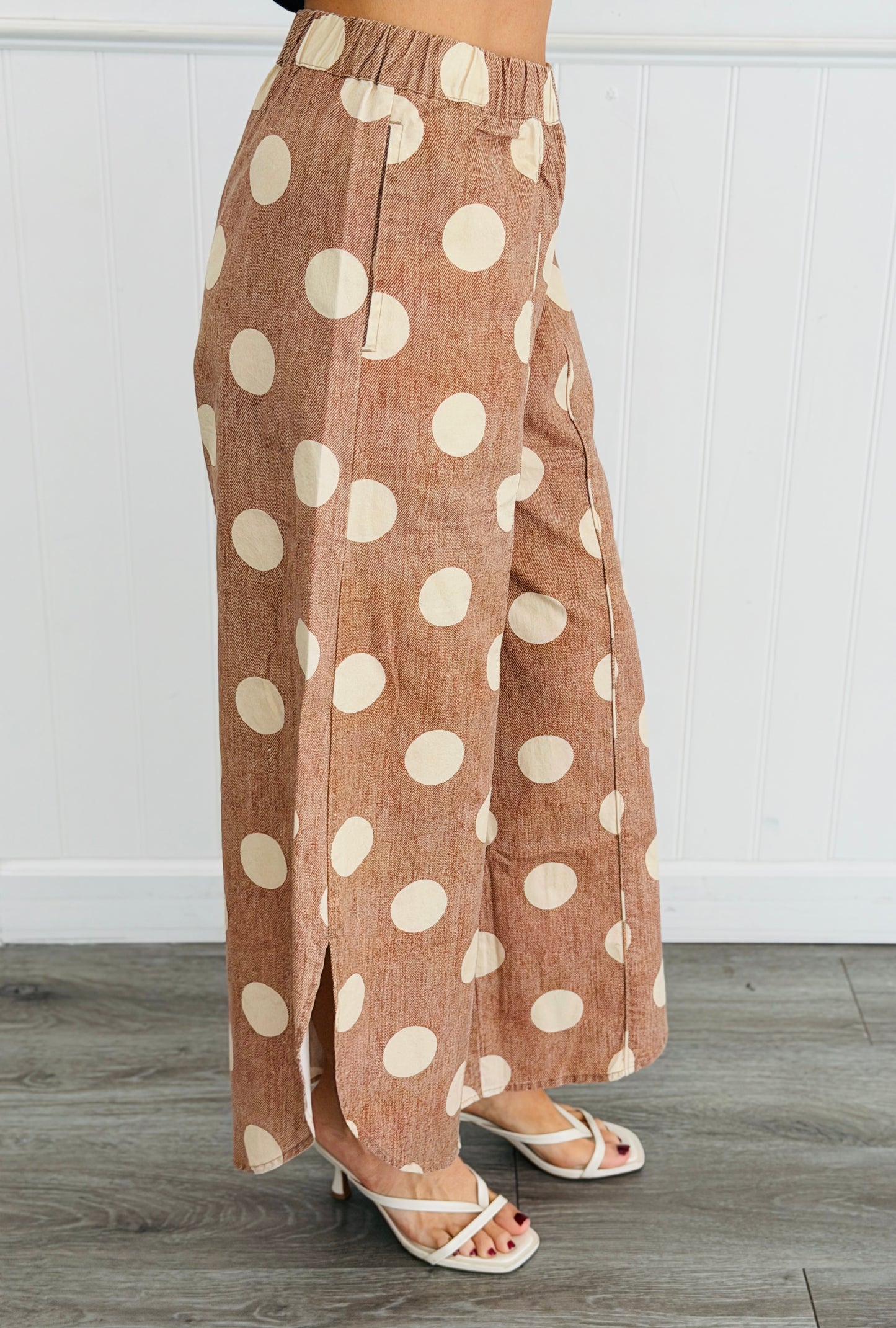 Mocha/Oatmeal Polka Dot Tulip Hem Pants (Reg.)