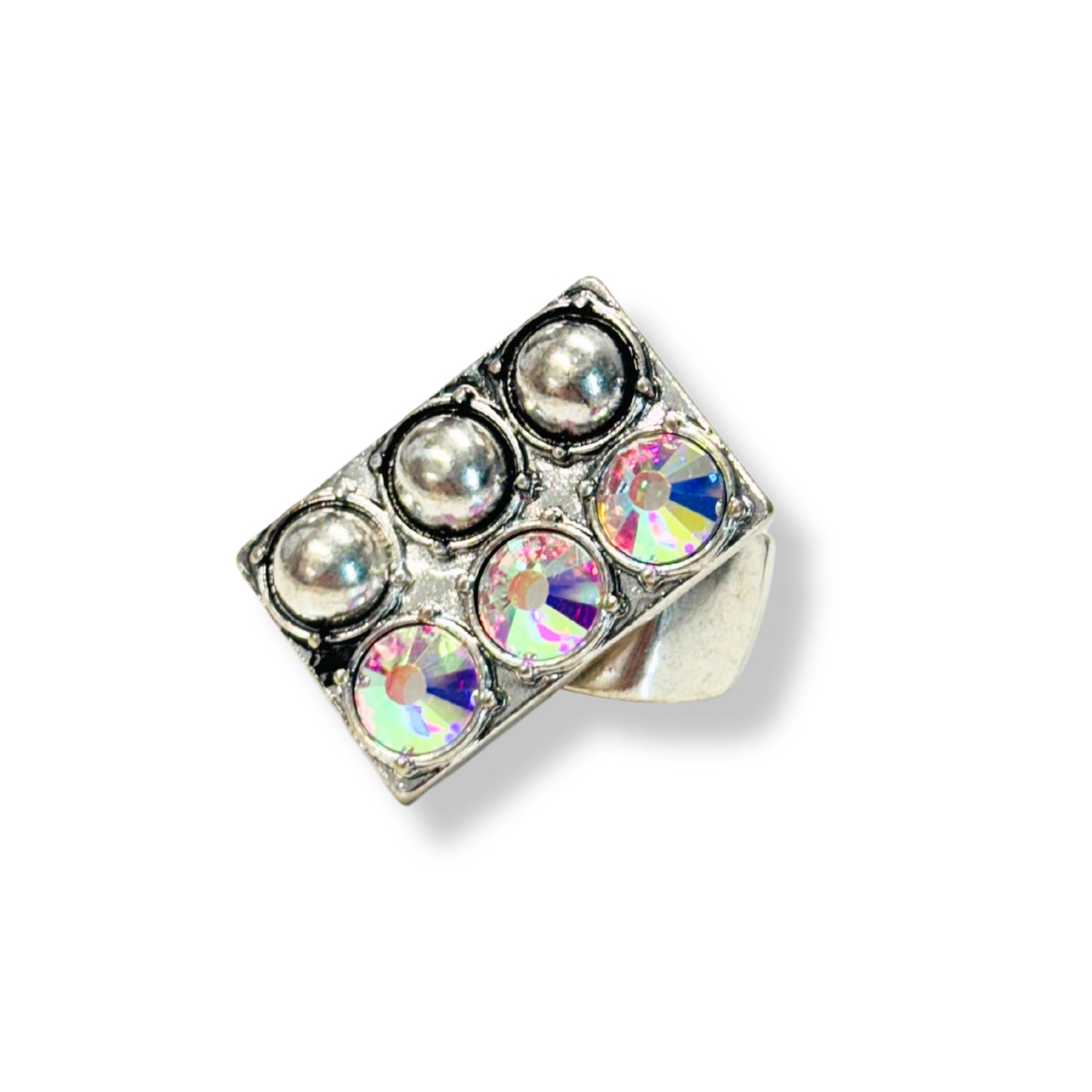 Stud & AB Crystal Rectangle Ring