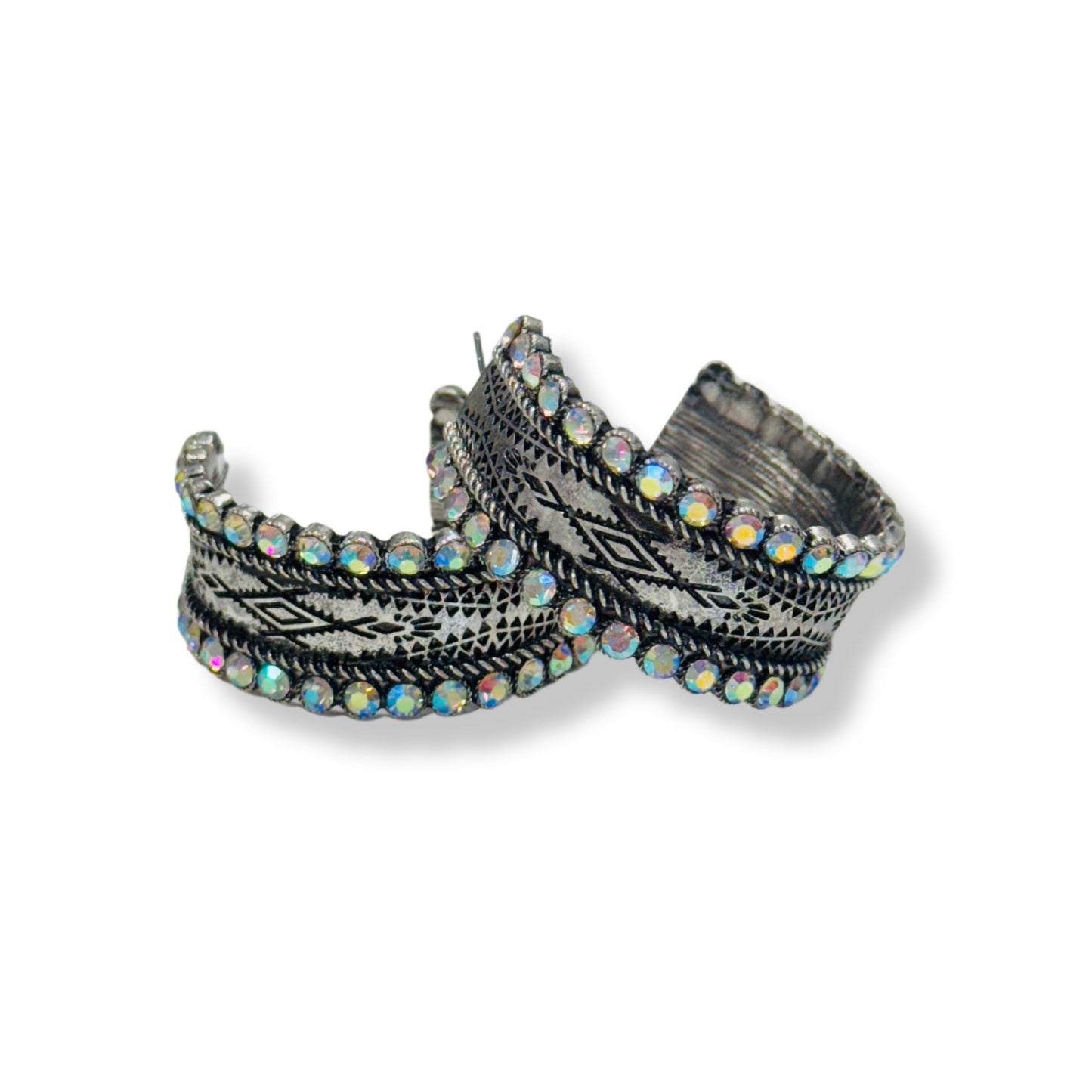 Antique Silver and Crystal Hoops