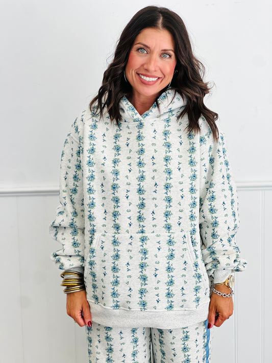 H Grey/Blue Heavy Fleece Hoodie Sweatshirt (Reg.)