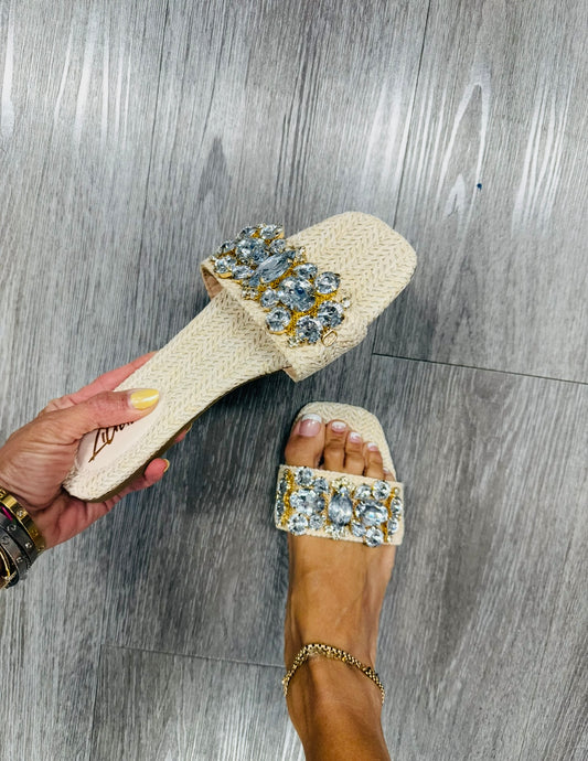 Natural Raffia See You Shine Crystal Sandals