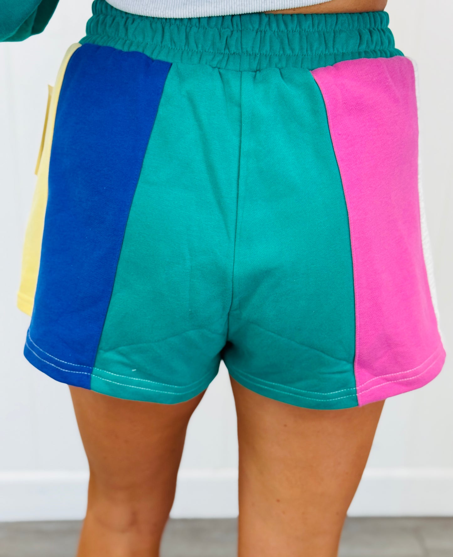 Queen Of Sparkles Multi Colorblock Stripe Sparkle Shorts (Reg. and Plus)