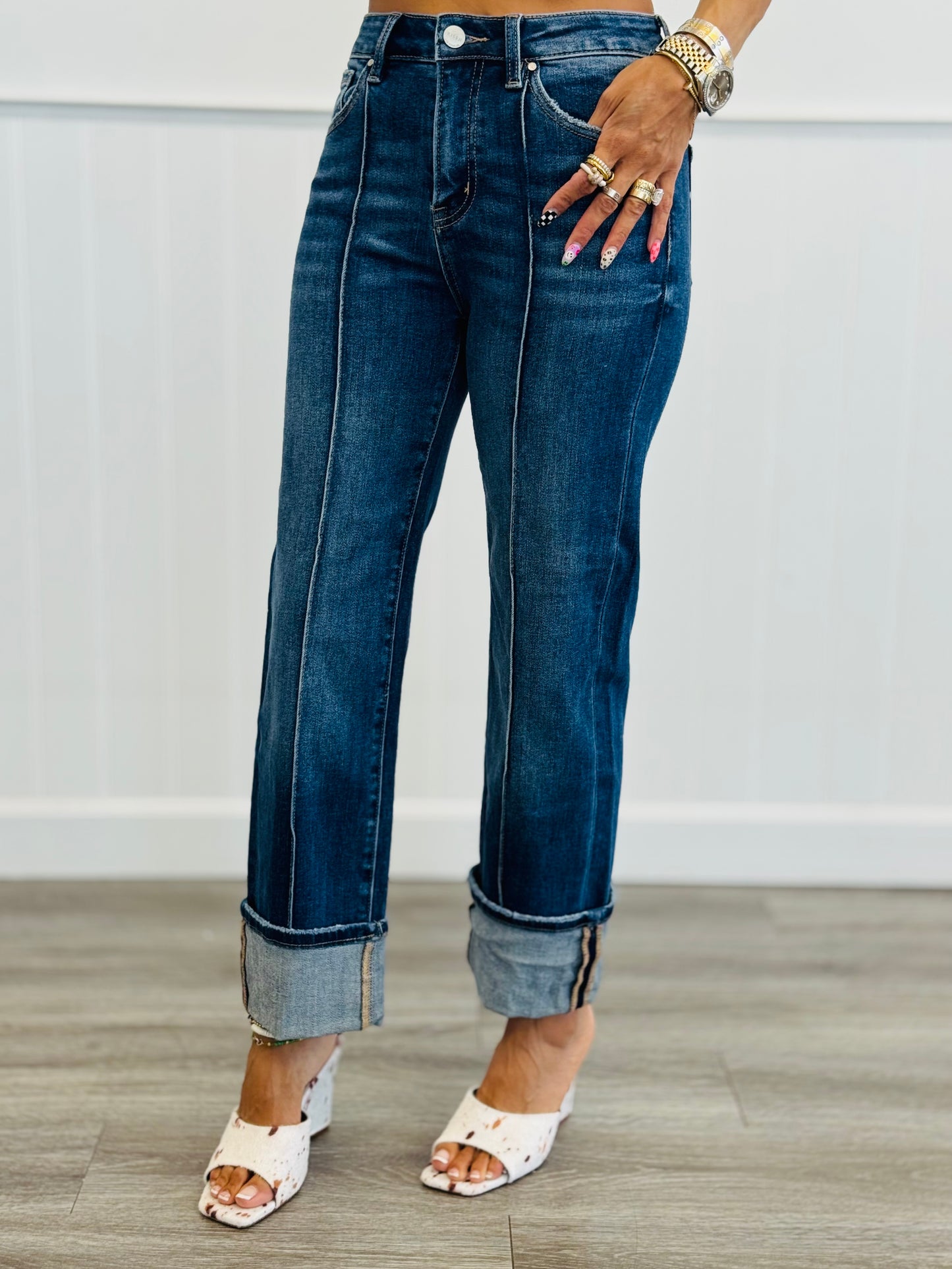 Risen Dark Short And Sweet High Rise Cuffed Jeans (Reg. & Plus)