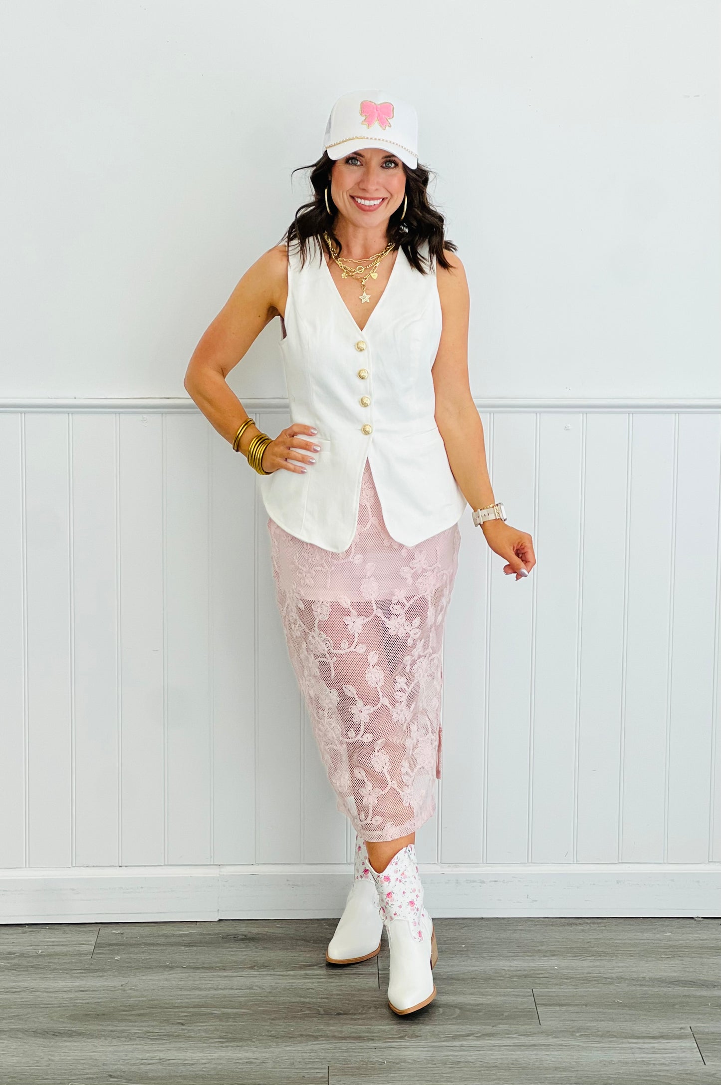 White Button Down Vest Top (Reg.)