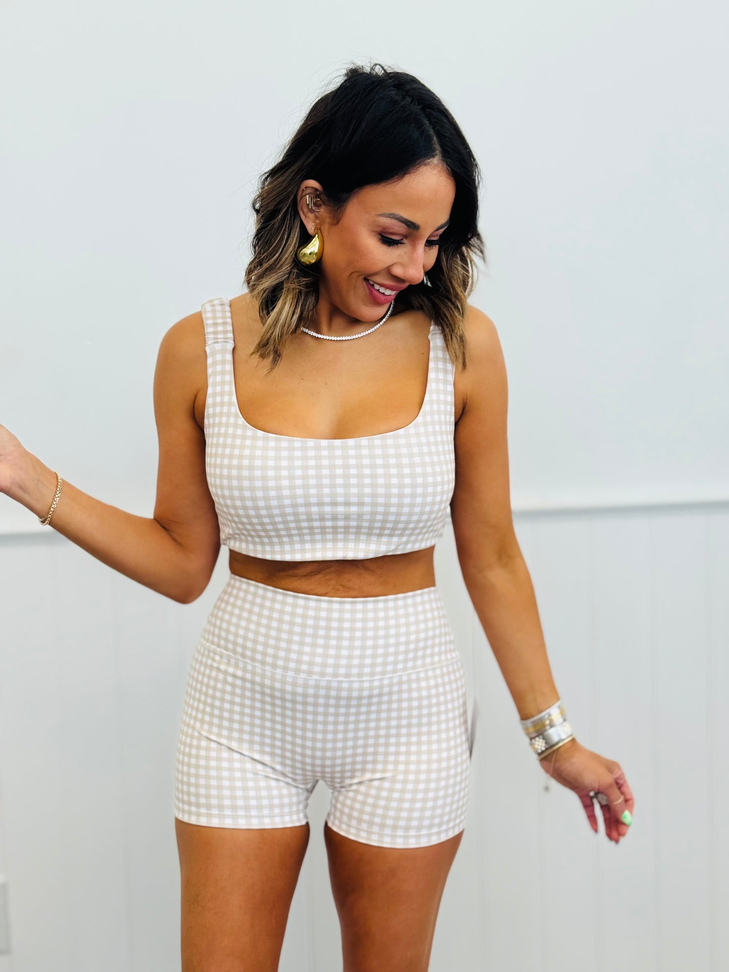 Gingham Print Ruched Bra Top (Reg.)-2 Colors