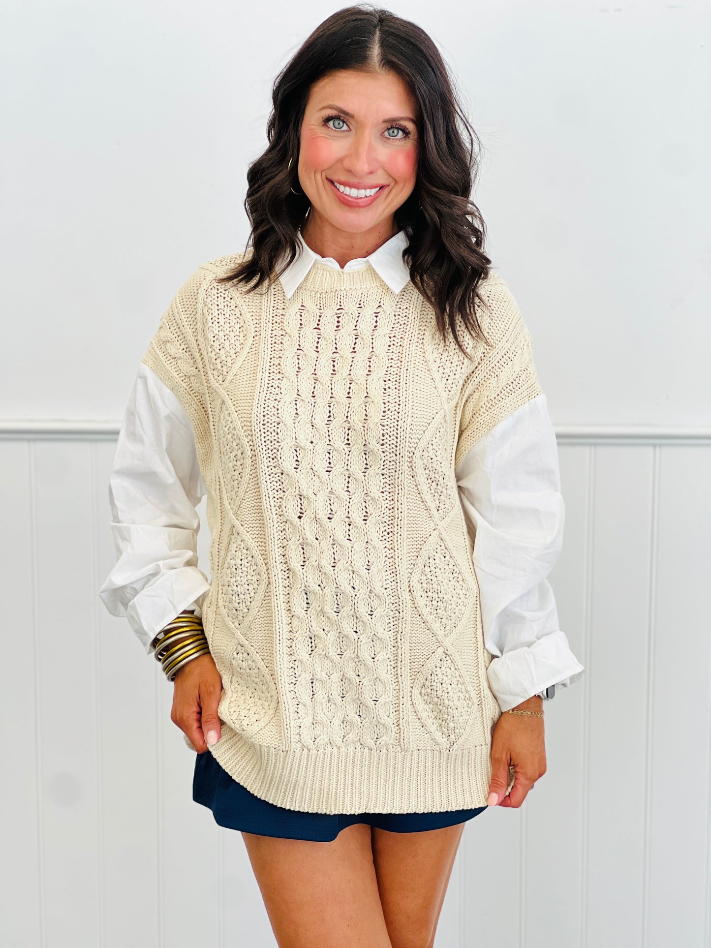 Cream/White Collared Twofer Vest Shirt (Reg.)