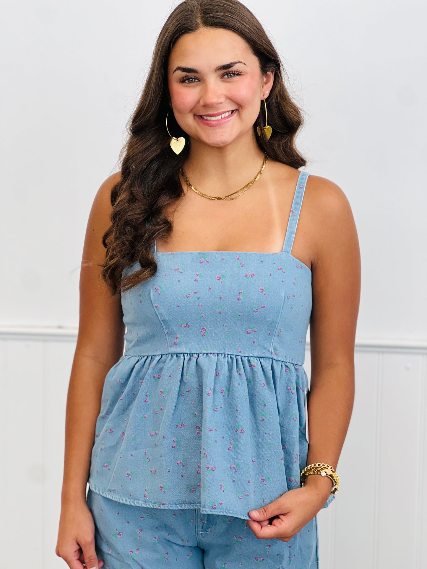 Light Denim Print Cami Top (Reg & Plus)