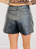 Black Button Wrap Leather Mini Skort (Reg)