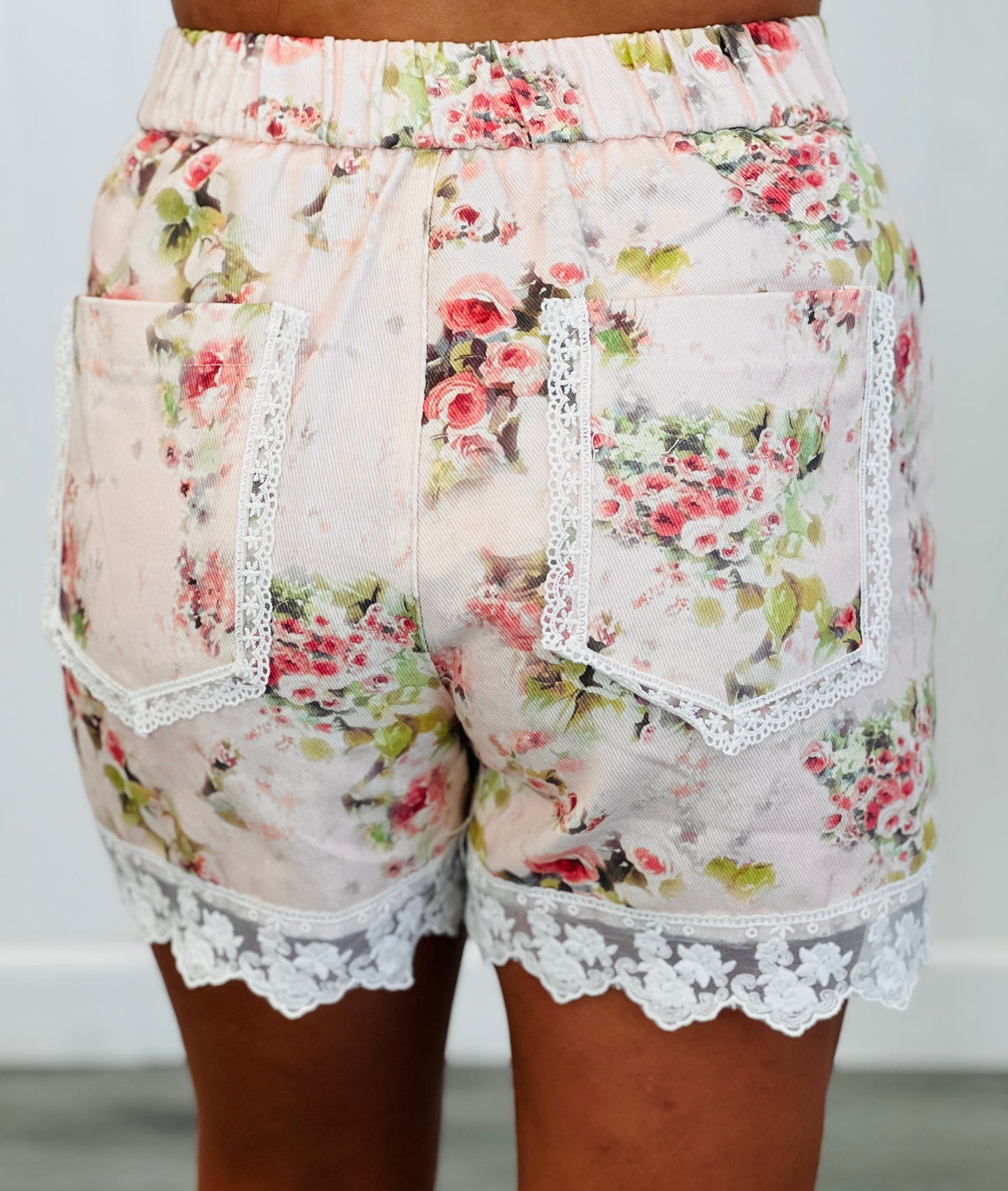 Pink Garden Lace Trim Shorts (Reg & Plus)