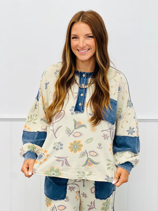Ecru Mineral Washed Floral Print Top (Reg & Plus)