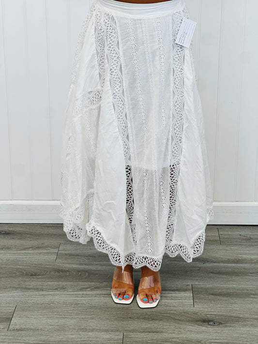 Ivory Eyelet Lace Dimension Midi Skirt (Reg.)