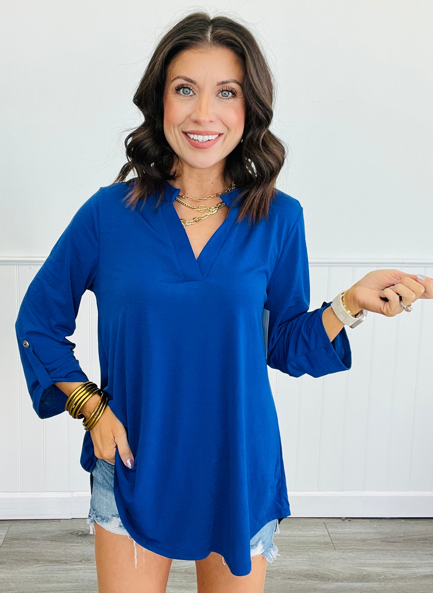 Dear Scarlett Solid 3/4 Sleeve Lizzy Top (Reg. and Plus) - 7 Colors