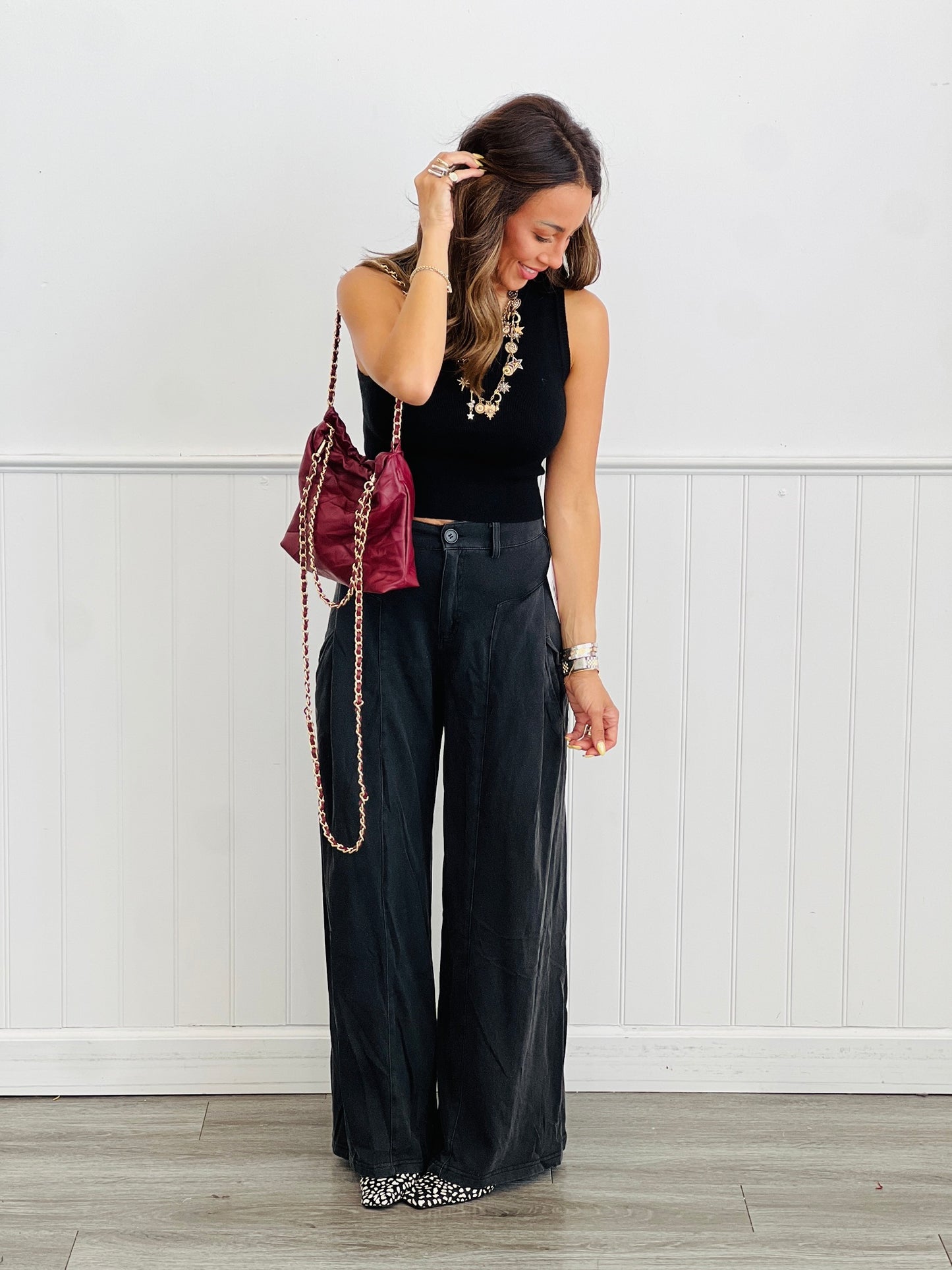 Black High Waisted Wide Leg Pants (Reg. and Plus)