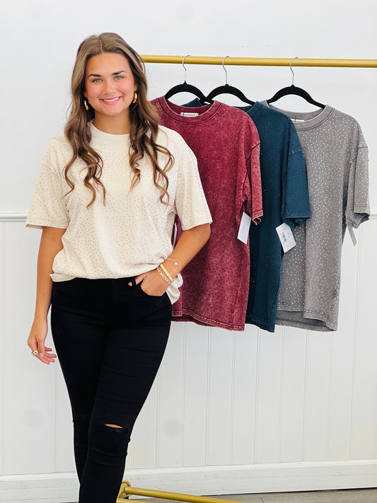 Rhinestone Short Sleeve Top Remix (Reg.)-4 Colors