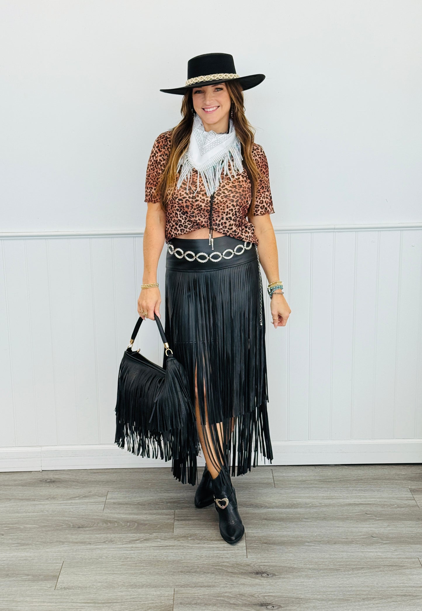 Leopard Print Lettuce Hem Short Sleeve Top (Reg.)