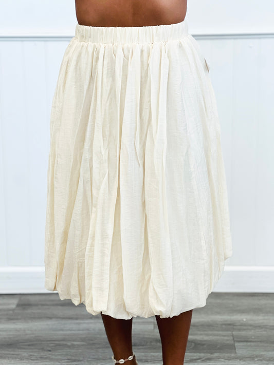 Cream Crinkle Bubble Midi Skirt (Reg & Plus)