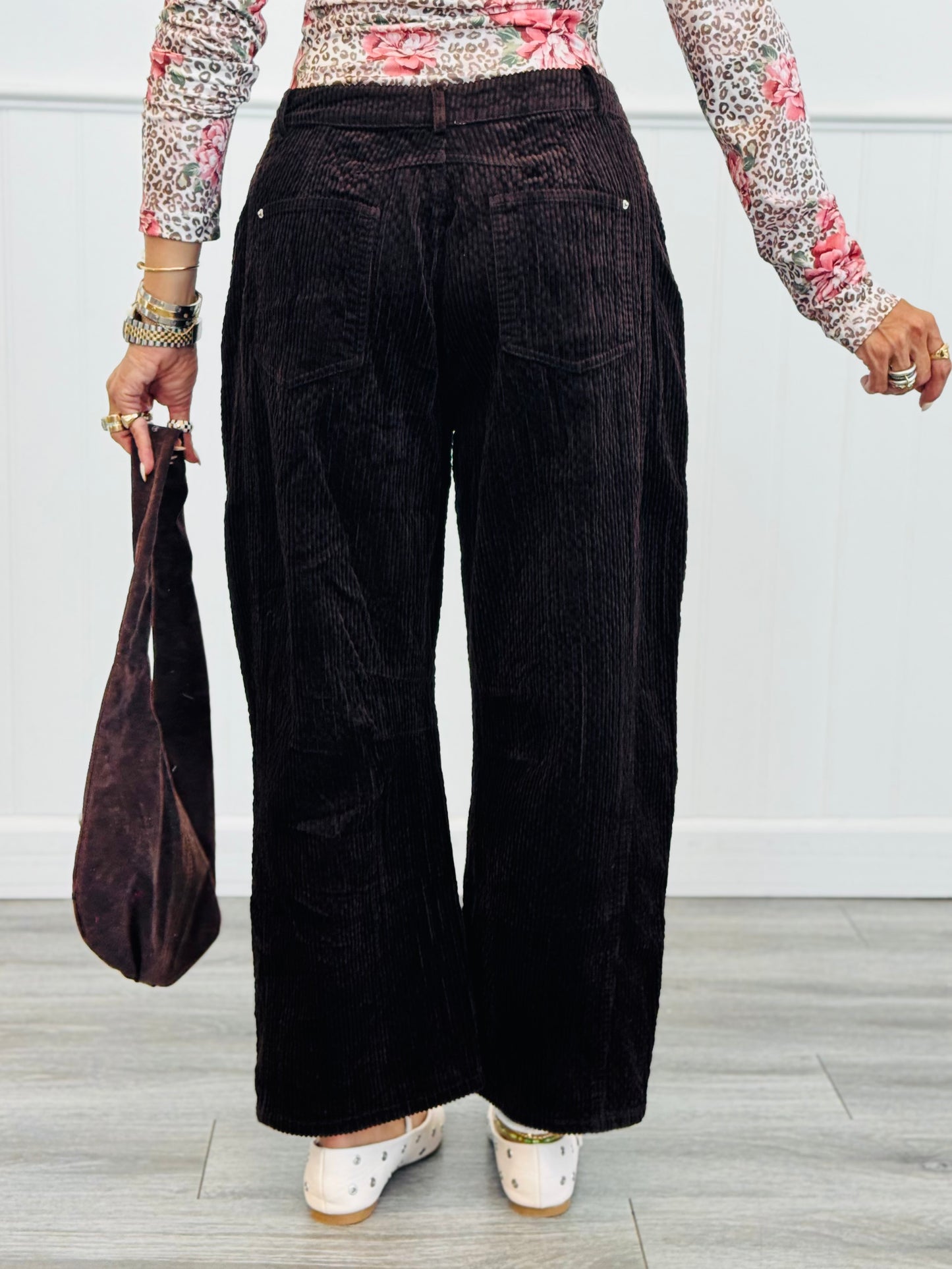 Chocolate Brown Corduroy Barrel Pants (Reg & Plus)