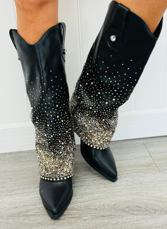 Black Crystal Cascade Boots