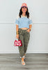 Blue Striped Short Sleeve Knit Top (Reg.)