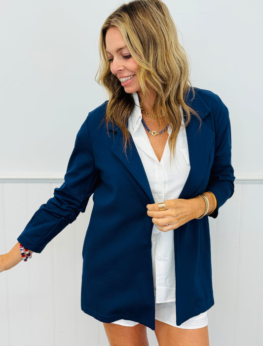 Dear Scarlett Navy Magic 3/4 Sleeve Blazer (Reg. and Plus)