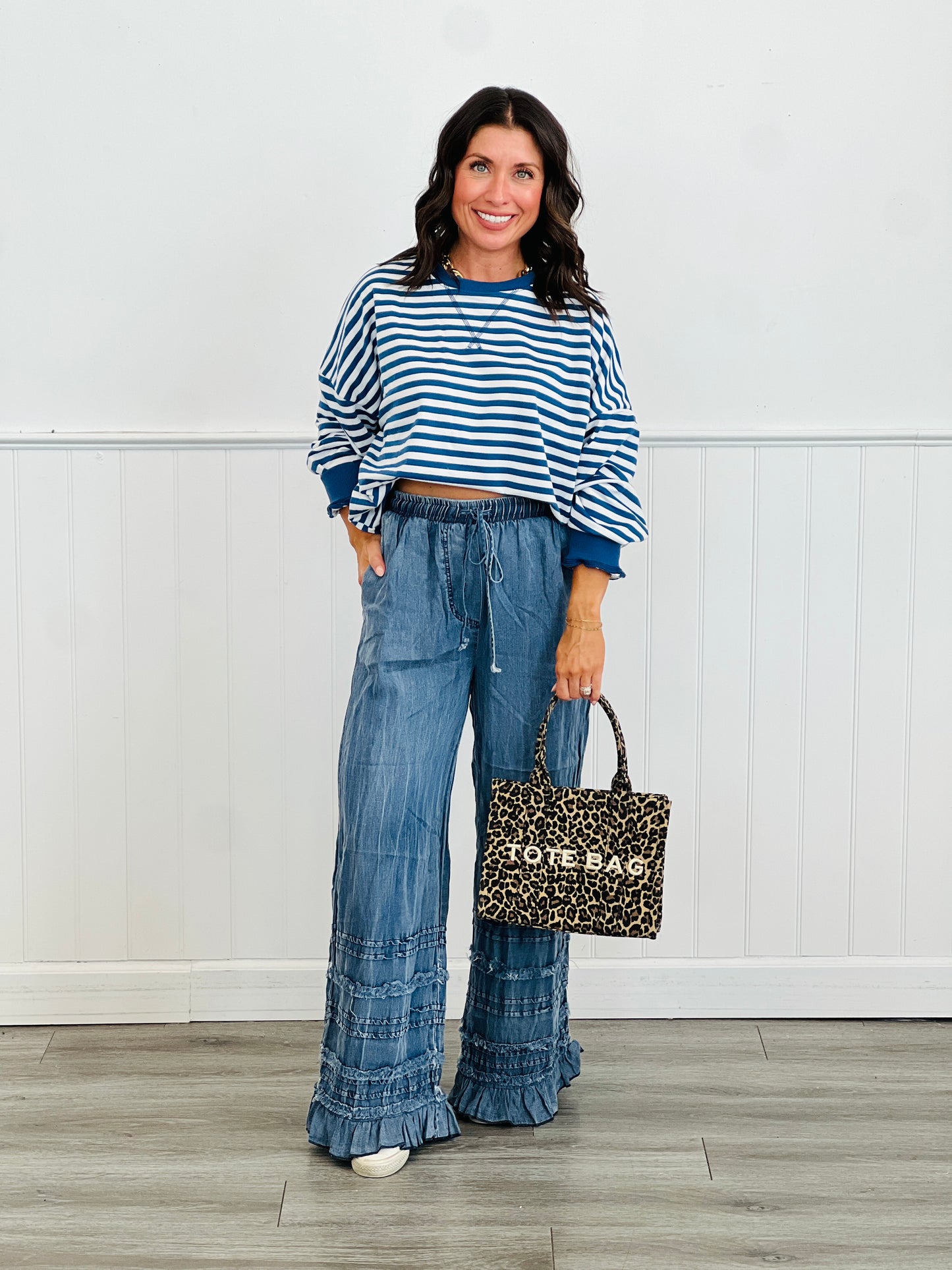 Denim Ruffle Palazzo Pants (Reg. and Plus)