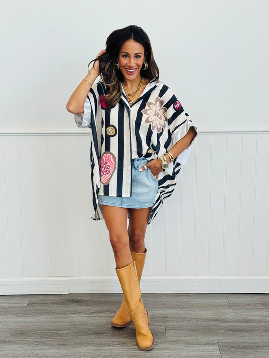 Black Zebra/Stripe Better Late Than Ugly Top (One Size)