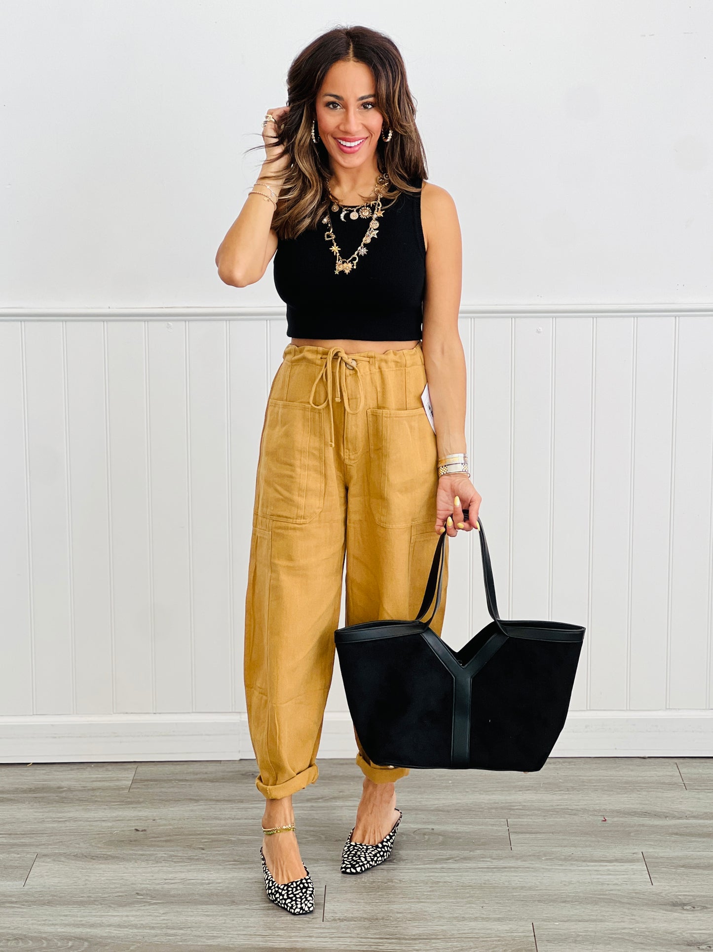Camel Cotton Cropped Barrel Pants (Reg & Plus)
