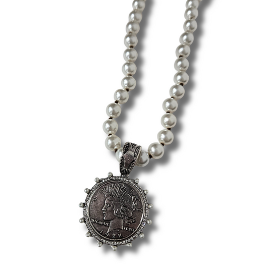 Pearl Lady Liberty Coin Necklace