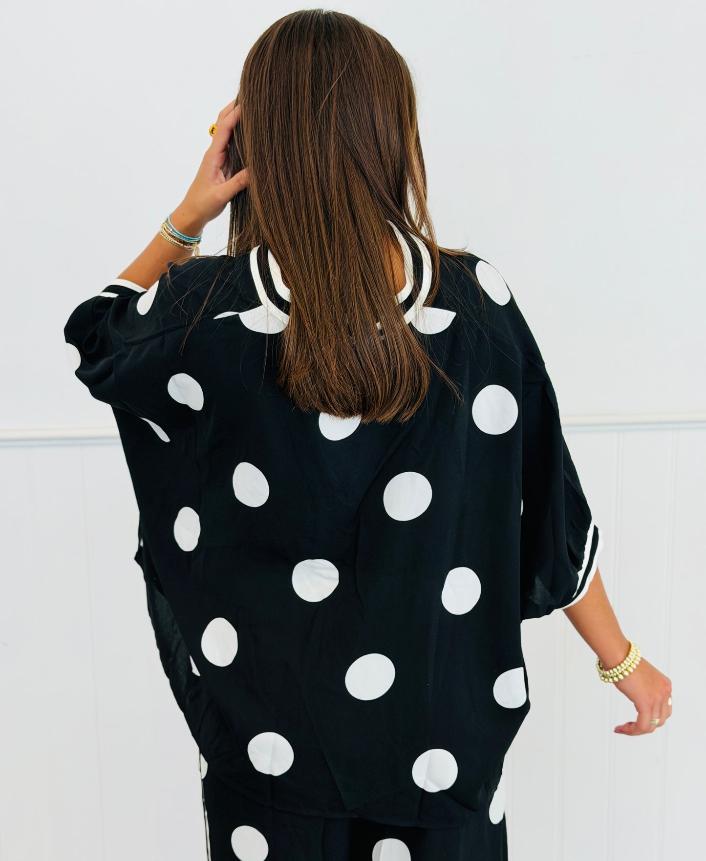 Black/White Polka Dot Top & Pants Set (Reg & Plus)