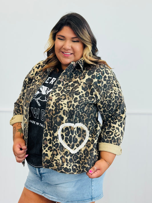 Leopard Print Denim Jacket (Reg. and Plus)