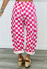 Pink Checkered Print Denim Barrel Pants (Reg. and Plus)