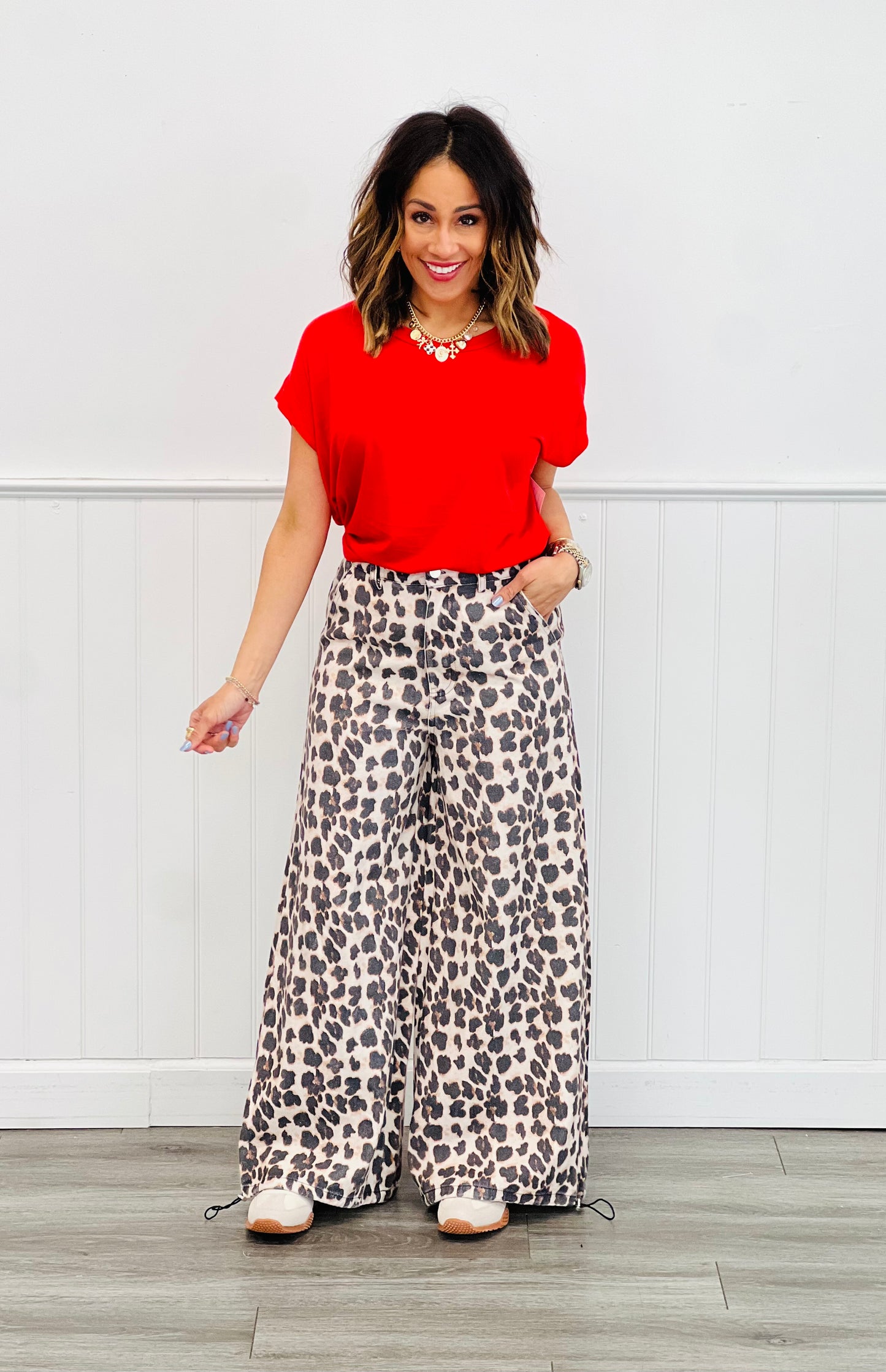 Taupe Leopard Drawstring Cuff Pants (Reg. & Plus)