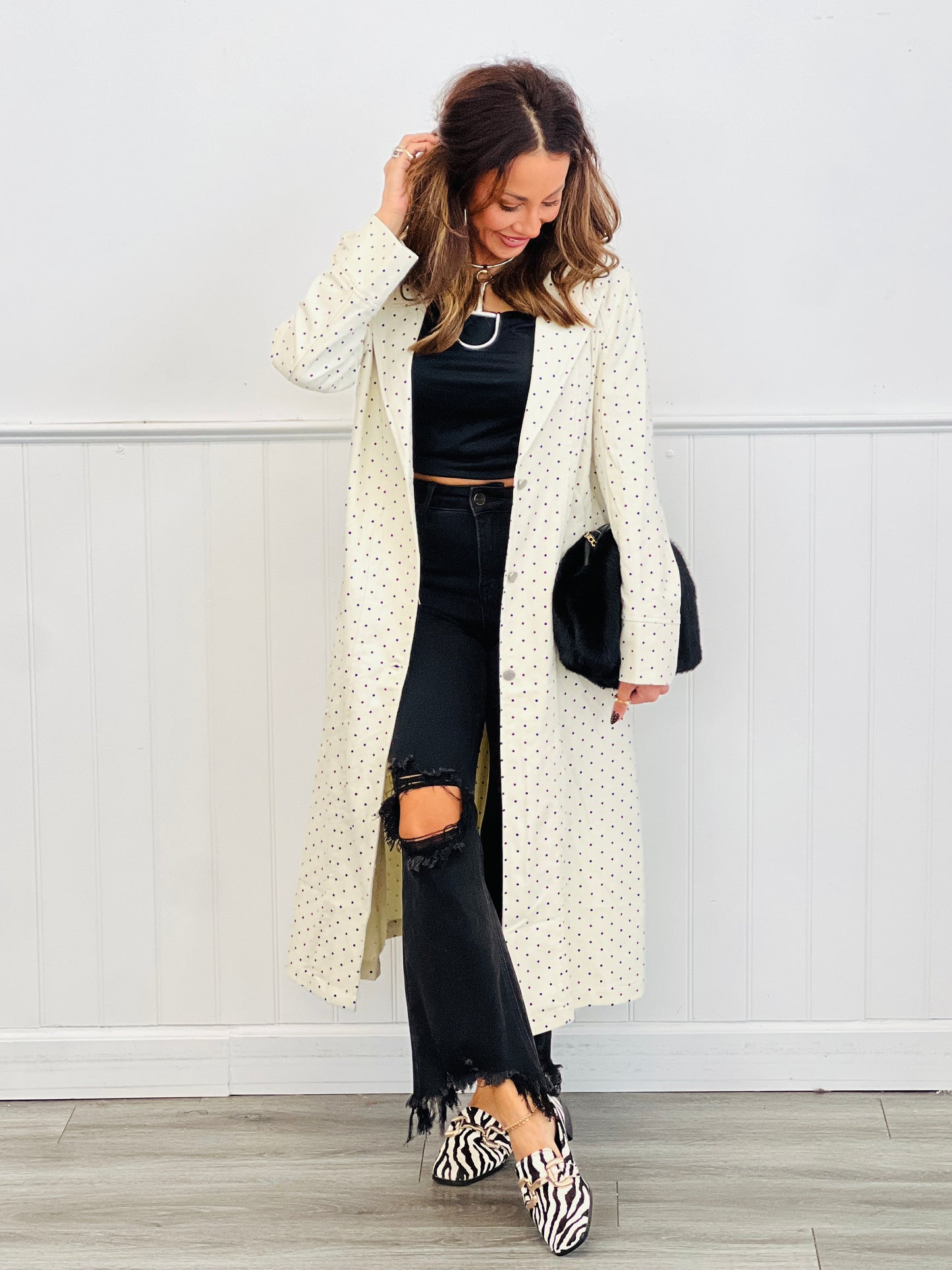 Cream Polka Dot Duster Jacket (Reg & Plus)