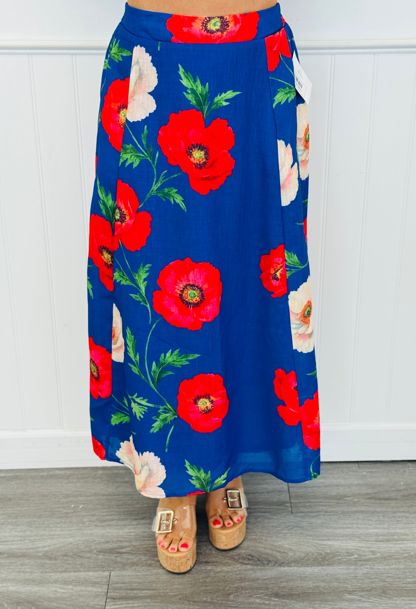 Cobalt Multi Bold Poppy Midi Skirt (Reg & Plus)